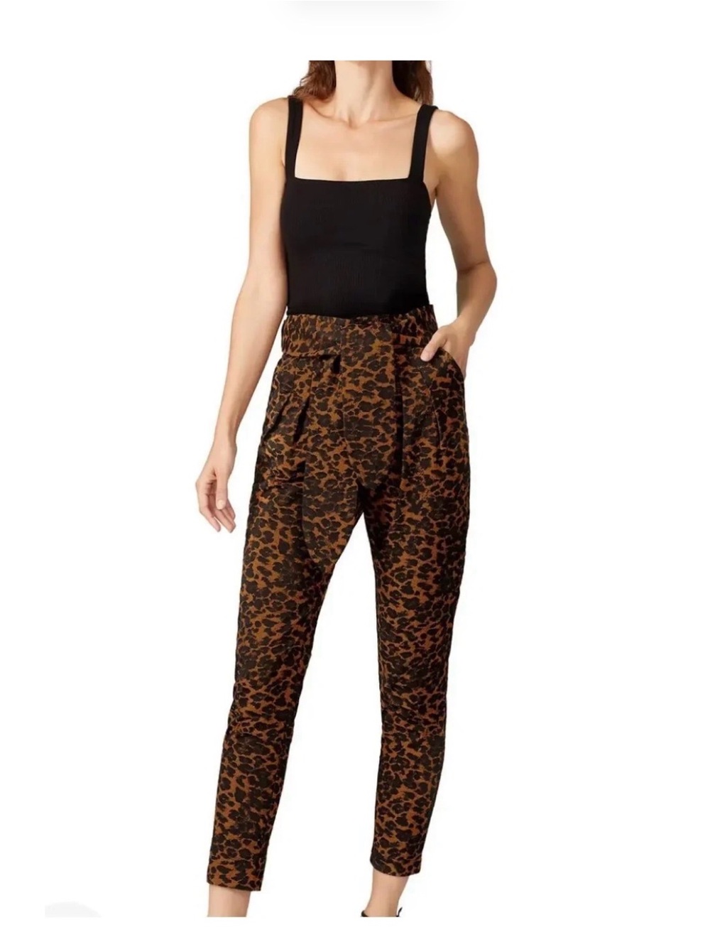 HUNTER BELL Leopard-Print Cropped Tapered Pants